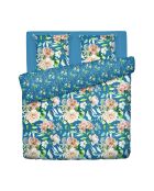 Funda nórdica y 2 fundas de almohada de satén de algodón Jardin de Fleurs Bleues