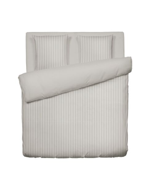 Housse de couette + 2 taies d'oreiller en satin de coton rayure tissé dobby Jacquard taupe - 260x240 cm