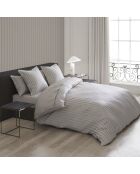 Housse de couette + 2 taies d'oreiller en satin de coton rayure tissé dobby Jacquard taupe - 260x240 cm