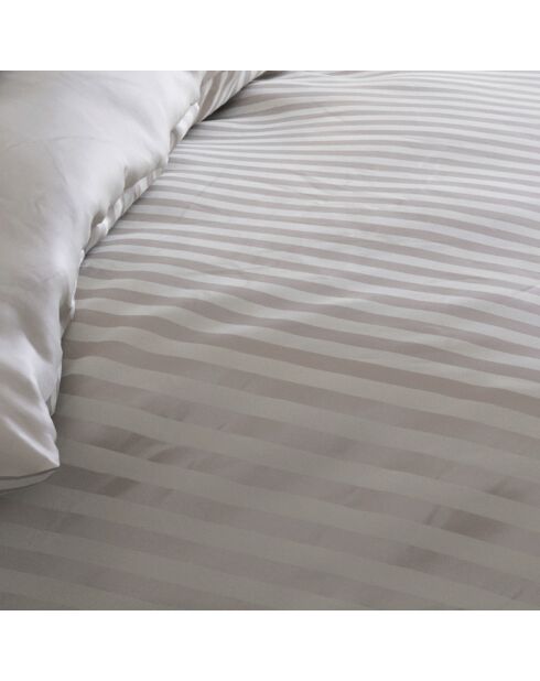 Housse de couette + 2 taies d'oreiller en satin de coton rayure tissé dobby Jacquard taupe - 260x240 cm