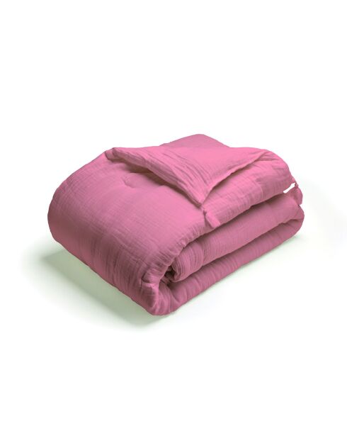 Steppdecke mit Quasten Baumwollgaze Uni rosa 06 - 140x200 cm