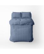 Housse de couette + taie d'oreiller 80x80 satin de coton rayure tissé dobby Jacquard bleu 06 - 135x200 cm