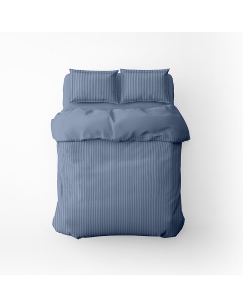 Housse de couette + taie d'oreiller 80x80 satin de coton rayure tissé dobby Jacquard bleu 06 - 135x200 cm