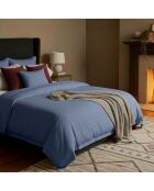 Housse de couette + taie d'oreiller 80x80 satin de coton rayure tissé dobby Jacquard bleu 06 - 135x200 cm