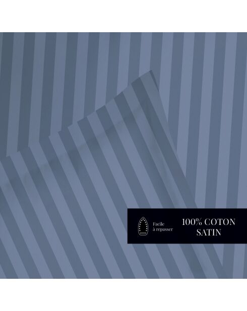 Housse de couette + taie d'oreiller 80x80 satin de coton rayure tissé dobby Jacquard bleu 06 - 135x200 cm