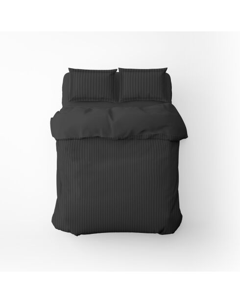 Housse de couette + 2 taies d'oreiller 80x80 satin de coton rayure tissé dobby Jacquard gris 03