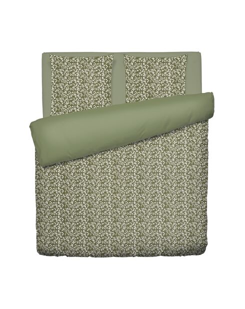 Housse de couette + 2 taies d'oreiller en satin de coton Floréal vert