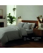 Housse de couette + taie d'oreiller 80x80 satin de coton Annecy taupe - 135x200 cm