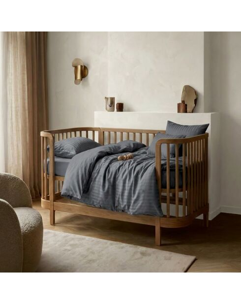 Copripiumino per neonati + federa in cotone satinato a righe satinate Dobby Jacquard grigio scuro - 100x135 cm