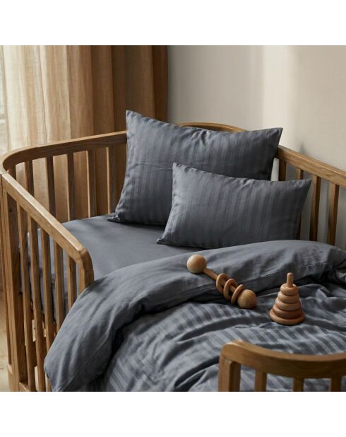 Copripiumino per neonati + federa in cotone satinato a righe satinate Dobby Jacquard grigio scuro - 100x135 cm
