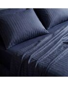 Maxi-lakenset vierkante katoensatijnstreep, geweven streep, dobby jacquard, donkerblauw