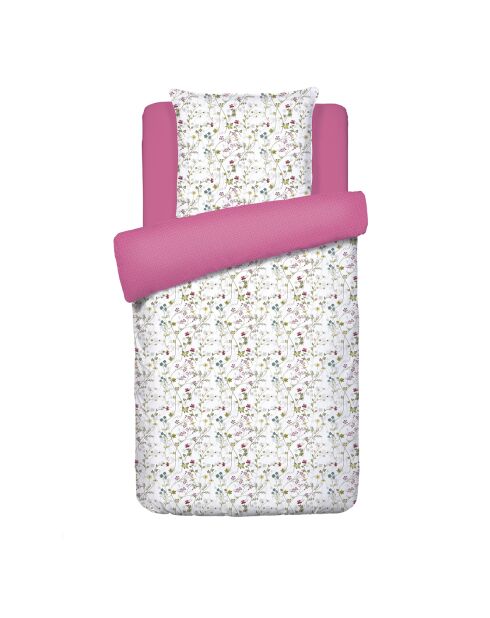 Housse de couette + taie d'oreiller en satin de coton Fleurs sauvages blanches - 140x200 cm