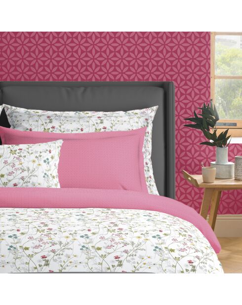 Housse de couette + taie d'oreiller en satin de coton Fleurs sauvages blanches - 140x200 cm