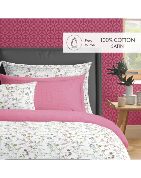 Housse de couette + taie d'oreiller en satin de coton Fleurs sauvages blanches - 140x200 cm