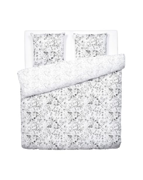 Housse de couette + 2 taies d'oreiller en satin de coton Roseraie noir/blanc