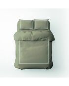 Housse de couette + 2 taies d'oreiller 80x80 satin de coton Annecy blanc/taupe - 200x220 cm