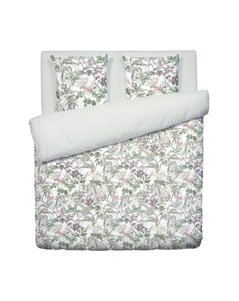 Housse de couette + 2 taies d'oreiller en satin de coton Rozas blanches