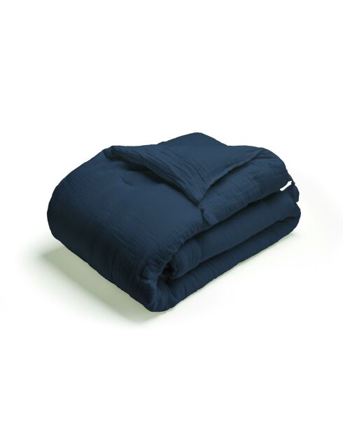 Dekbed met kwastjes katoengaas Uni blauw 14 - 140x200 cm