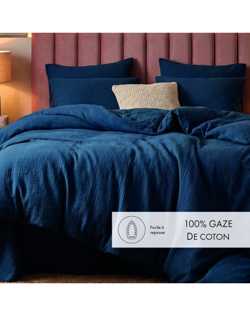 Dekbed met kwastjes katoengaas Uni blauw 14 - 140x200 cm