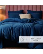 Dekbed met kwastjes katoengaas Uni blauw 14 - 140x200 cm