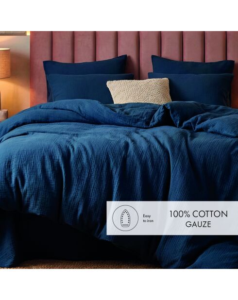 Dekbed met kwastjes katoengaas Uni blauw 14 - 140x200 cm