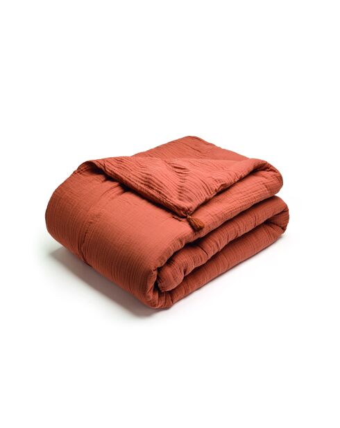 Dekbed met kwastjes van katoengaas Uni terracotta 02 - 140x200 cm
