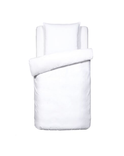 Housse de couette + taie d'oreiller en satin de coton Uni blanches - 140x200 cm