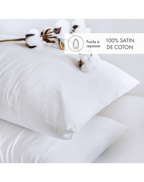 Housse de couette + taie d'oreiller en satin de coton Uni blanches - 140x200 cm
