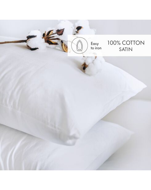Housse de couette + taie d'oreiller en satin de coton Uni blanches - 140x200 cm