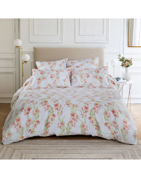 Housse de couette Mila satin imprimée fleurs rouges