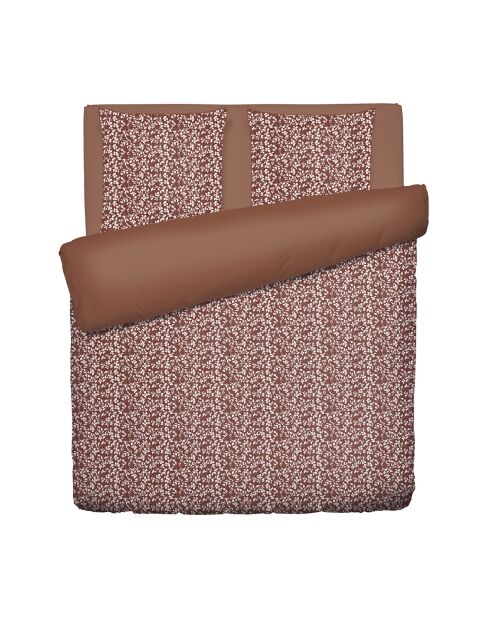 Housse de couette + 2 taies d'oreiller en satin de coton Floréal terracotta