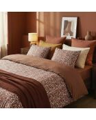 Housse de couette + 2 taies d'oreiller en satin de coton Floréal terracotta