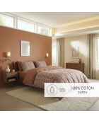 Housse de couette + 2 taies d'oreiller en satin de coton Floréal terracotta