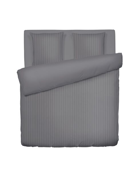 Housse de couette + 2 taies d'oreiller en satin de coton rayure tissé dobby Jacquard gris foncé