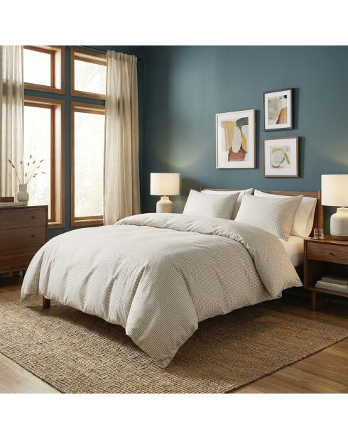 Housse de couette + taie d'oreiller en satin de coton Crochet graphique taupe