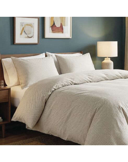 Housse de couette + taie d'oreiller en satin de coton Crochet graphique taupe