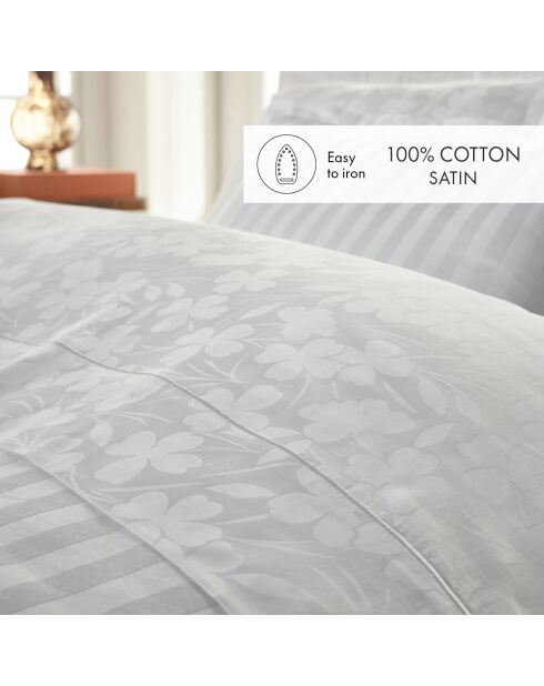 Funda de edredón y funda de almohada de satén de algodón tejido jacquard blanco, 140 x 200 cm