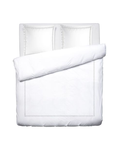 Housse de couette + taie d'oreiller en satin de coton Eclat de perle gris/blanc