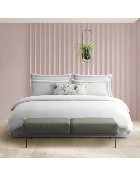 Housse de couette + taie d'oreiller en satin de coton Eclat de perle gris/blanc