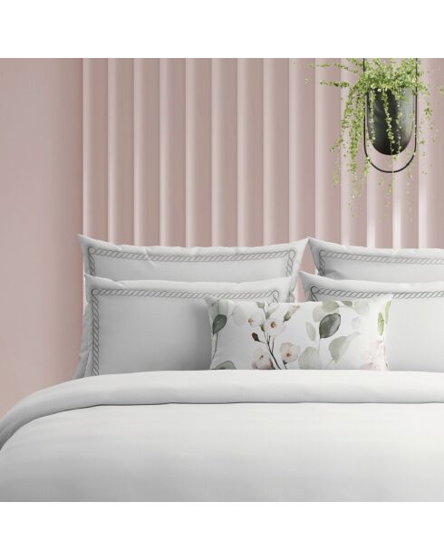 Housse de couette + taie d'oreiller en satin de coton Eclat de perle gris/blanc