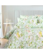 Housse de couette en tissu percale Charmille imprimée fleurs vertes