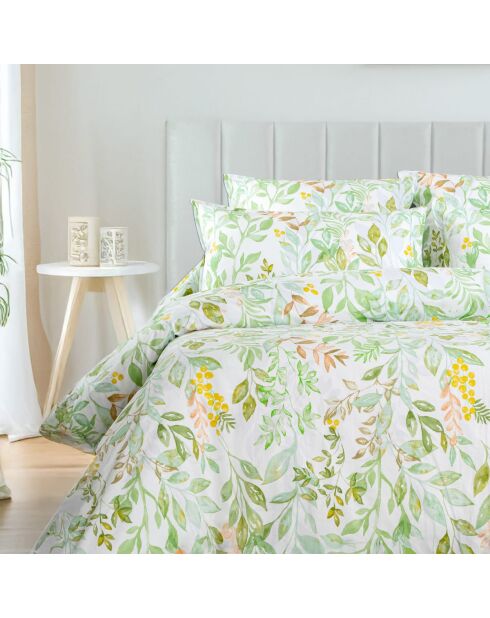 Housse de couette en tissu percale Charmille imprimée fleurs vertes