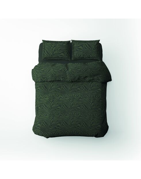 Housse de couette + taie d'oreiller 63x63 satin de coton Evasion zébrée vert foncé - 140x200 cm