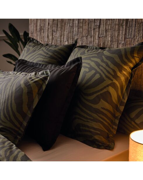 Housse de couette + taie d'oreiller 63x63 satin de coton Evasion zébrée vert foncé - 140x200 cm