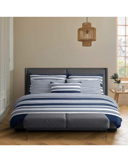 Housse de couette + taie d'oreiller en satin de coton Léna bleues - 140x200 cm