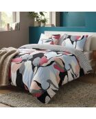 Housse de couette + 2 taies d'oreiller en satin de coton Poésie florale bleu clair