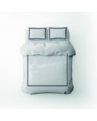 Housse de couette + 2 taies d'oreiller 63x63 satin de coton Annecy bleu foncé/blanc