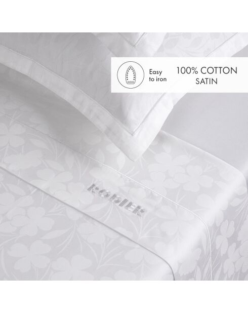 Ensemble de draps taie rectangle en satin de coton tissé Jacquard Jacquard blanc - 180x200 cm