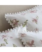 Taie de traversin motif floral blanche à fleurs roses - 86x185cm
