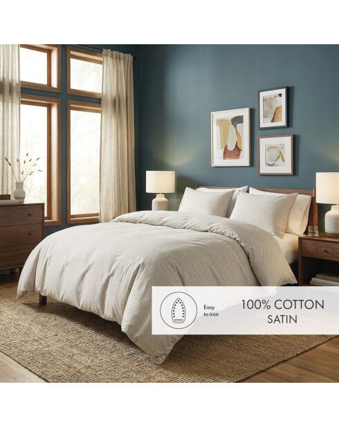 Taie de traversin en satin de coton Crochet graphique taupe - 43x210 cm